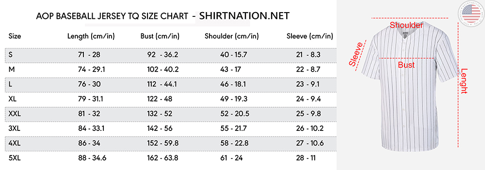 Baseball Jersey Size Chart Shirtnation