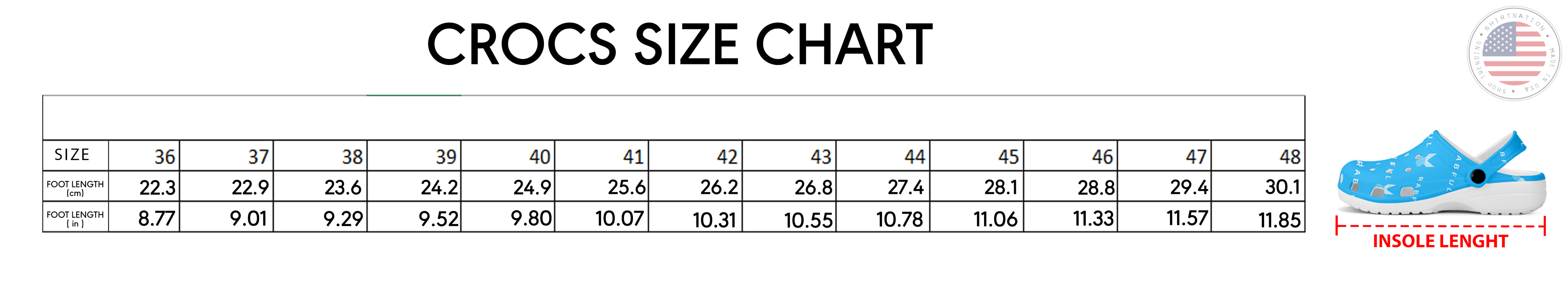 Crocs Size Chart Shirtnation