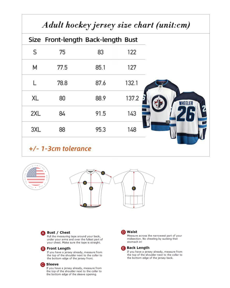Hockey Size Chart Shirtnation
