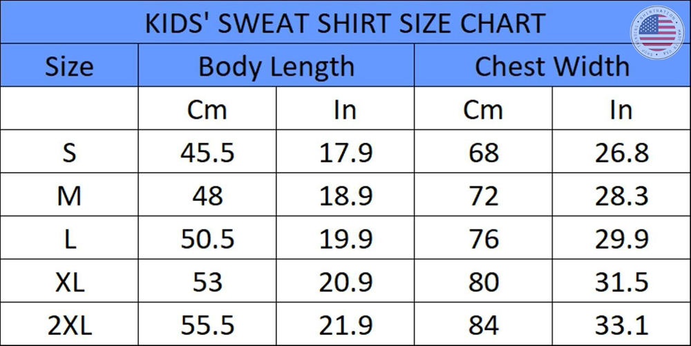 Kid SWEATSHIRT Size Chart Shirtnation