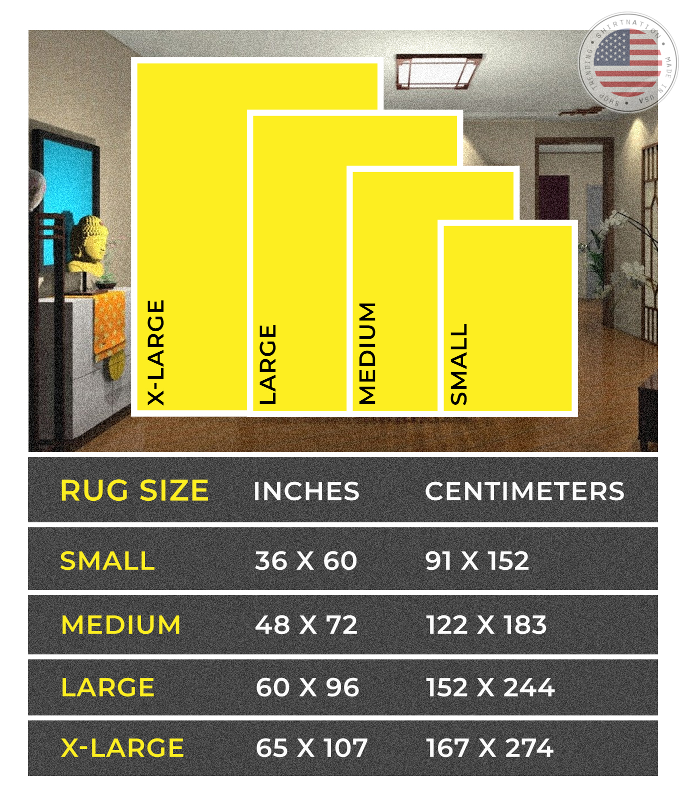 RUG size chart Shirtnation
