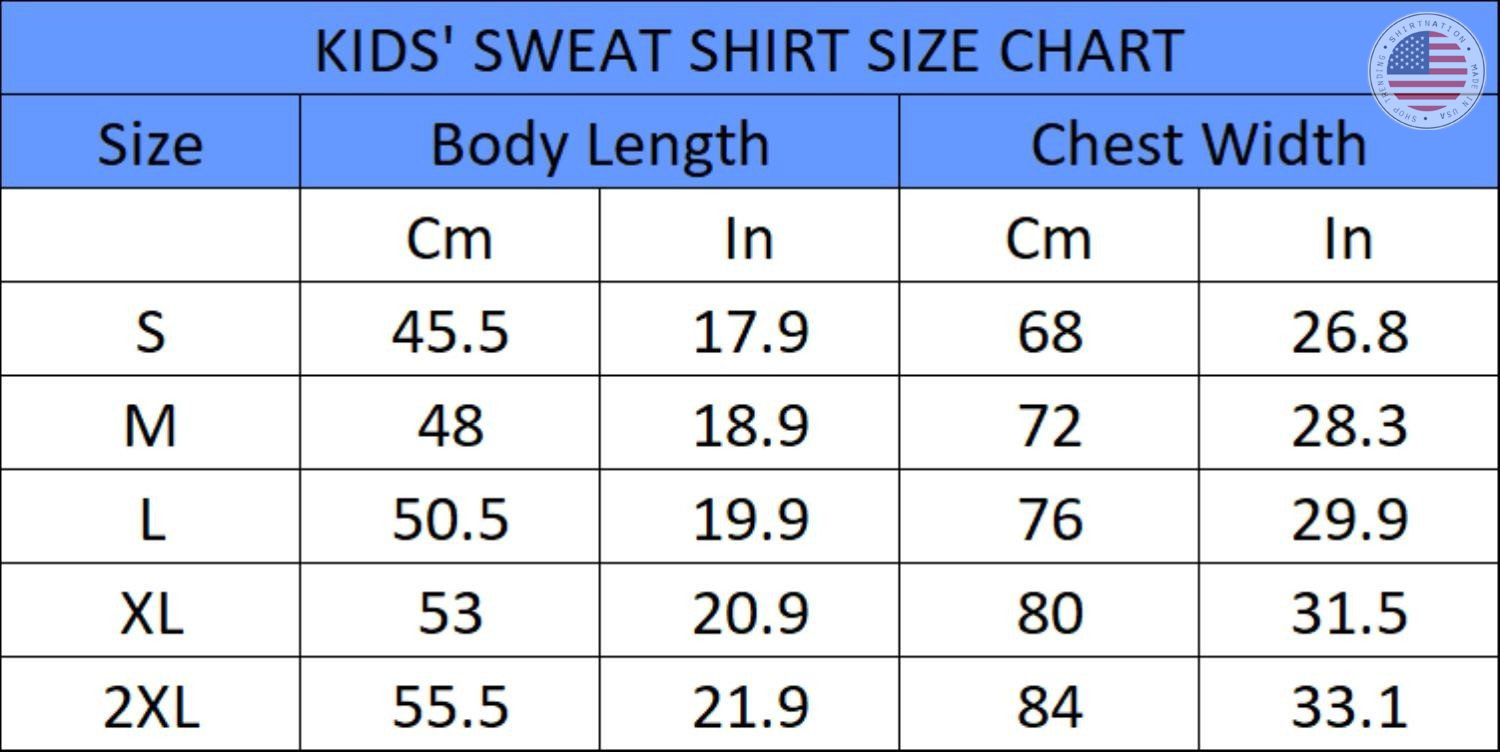 SWEATSHIRT Size Chart Shirtnation