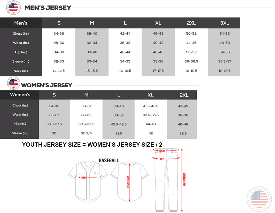Shirtnation Baseball Jersey Size Chart 2