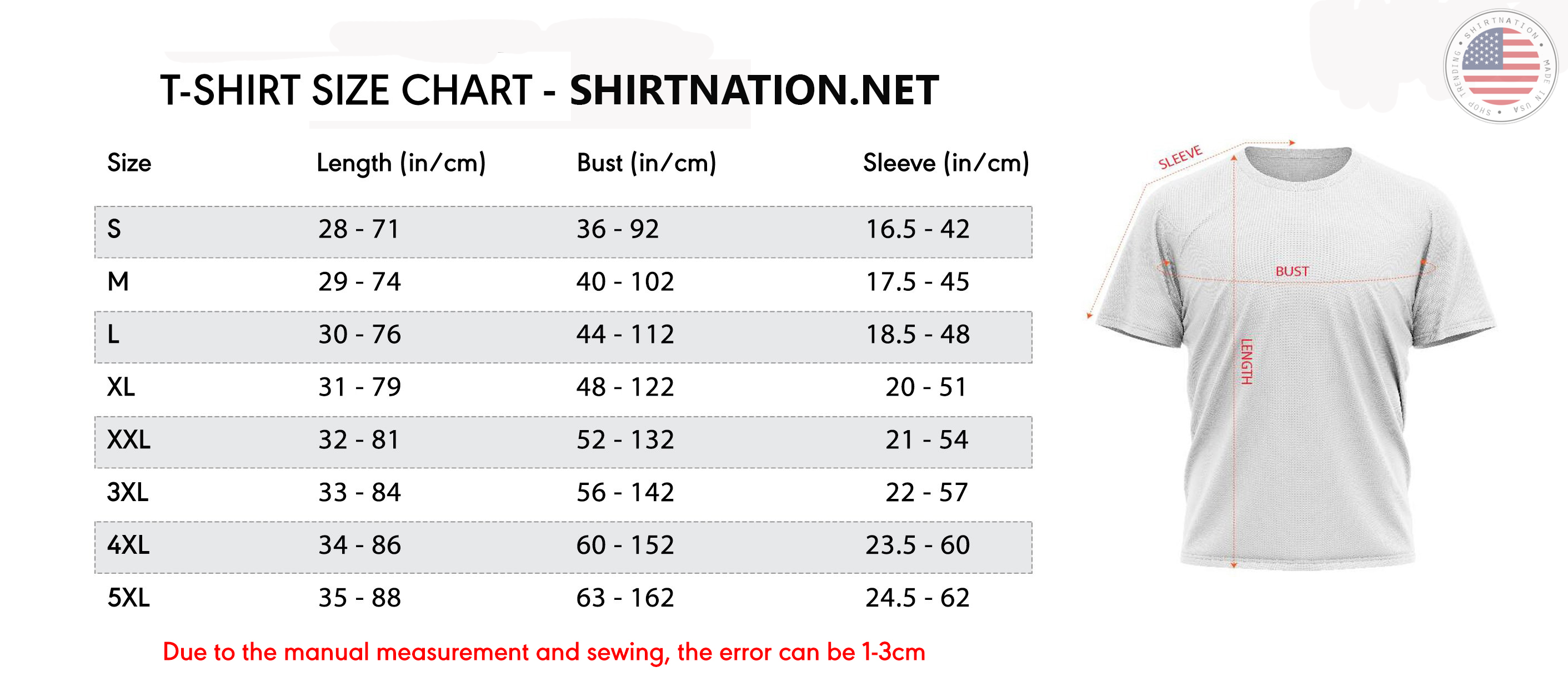 T Shirt Size Chart Shirtnation T Shirt Size Chart Shirtnation