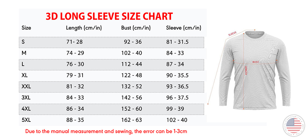 Longsleeve Size Chart Shirtnation