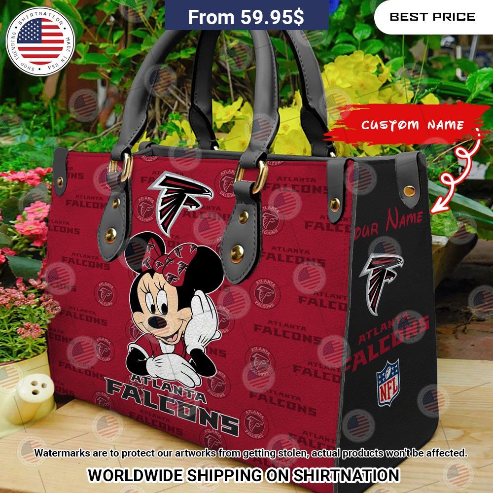 BEST Atlanta Falcons Minnie Mouse Leather Shoulder Handbag