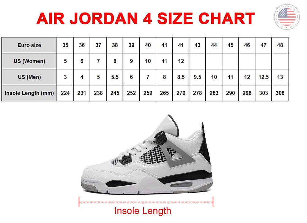 Air jordan 4 Size Chart Shirtnation
