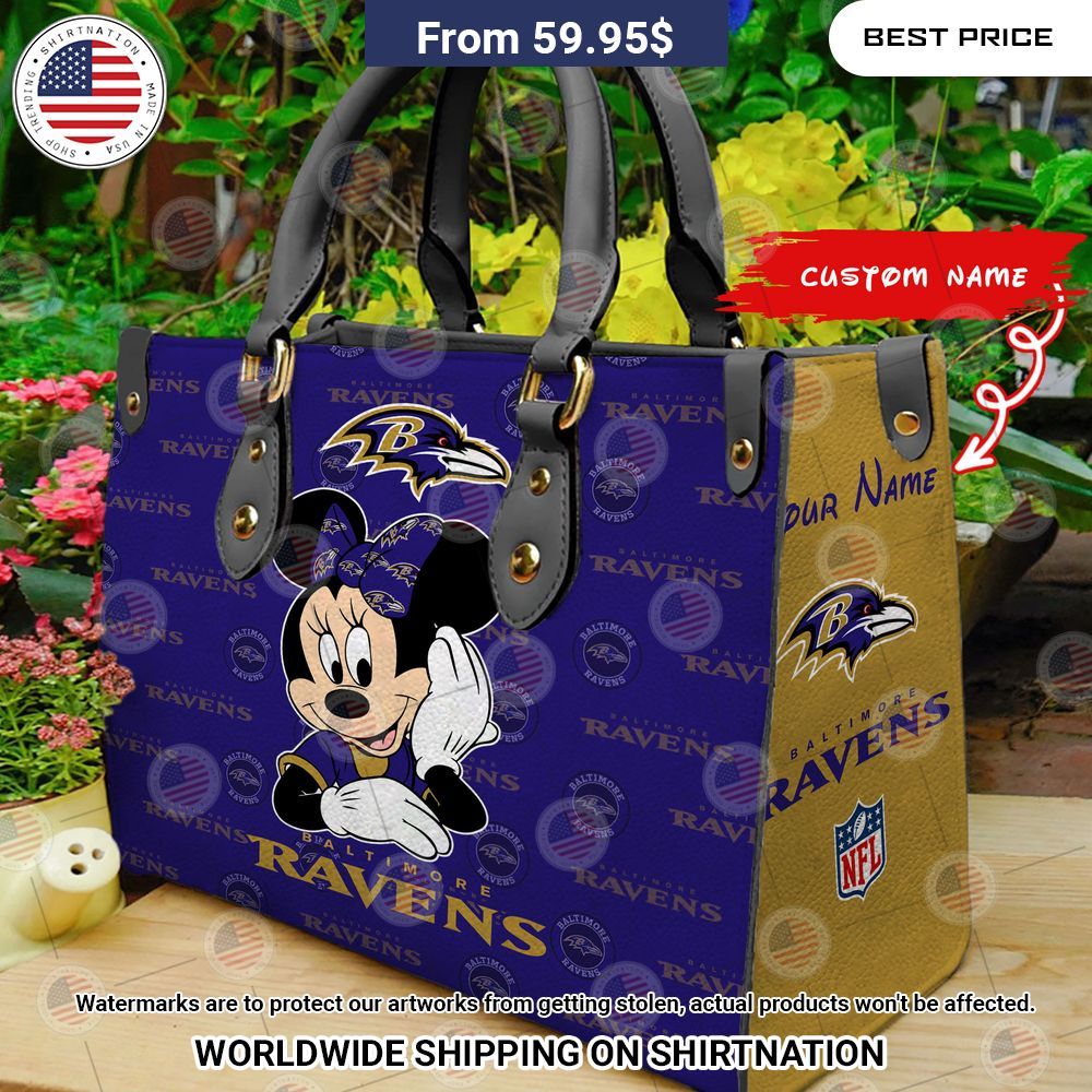 BEST Baltimore Ravens Minnie Mouse Leather Shoulder Handbag
