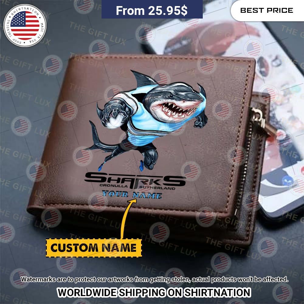 BEST Cronulla Sutherland Sharks Mascot Custom Leather Wallets Amazing Pic