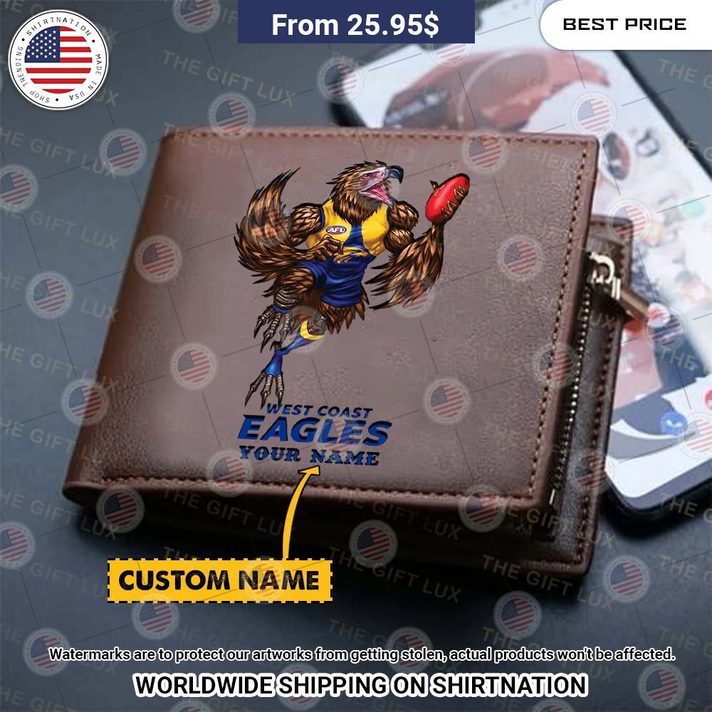BEST West Coast Eagles Mascot Custom Leather Wallets