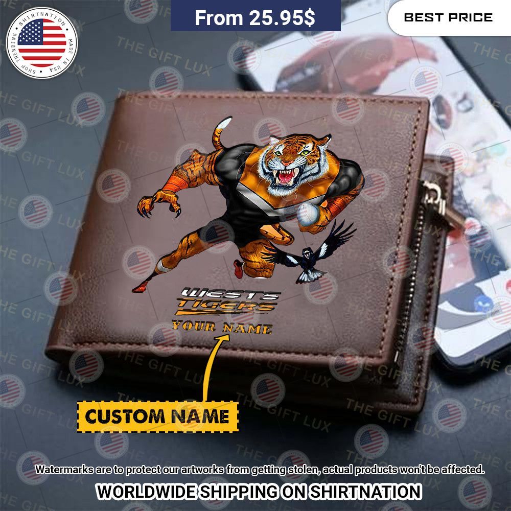 BEST Wests Tigers Mascot Custom Leather Wallets