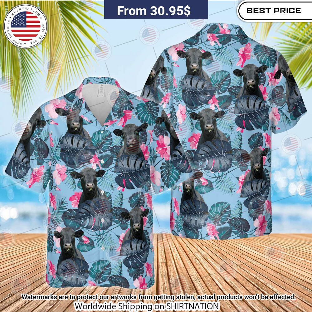 Black Angus Blue Hibiscus Hawaiian Shirt Good one dear