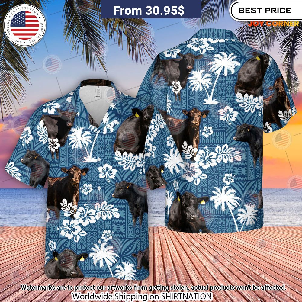Black Angus Cattle Blue Tribal Hawaiian Shirt