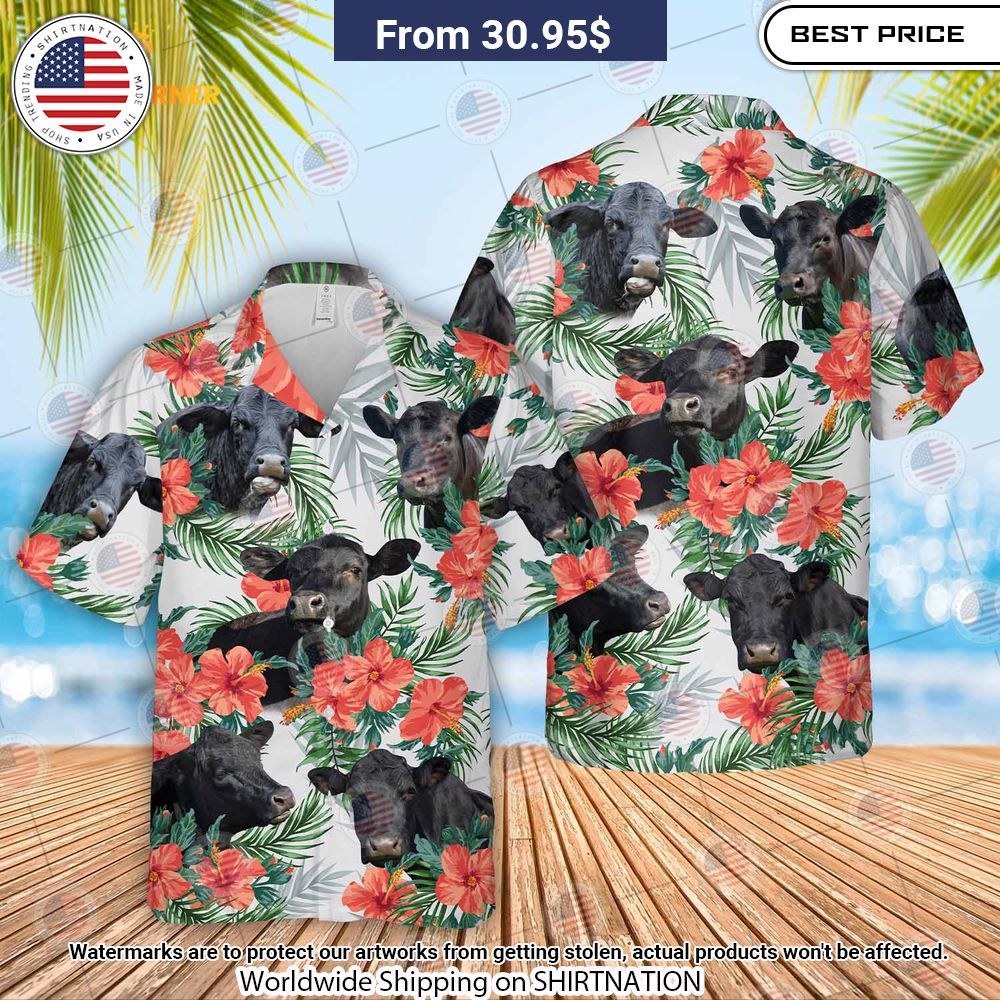 Black Angus Hawaiian Flowers Hawaiian Shirt