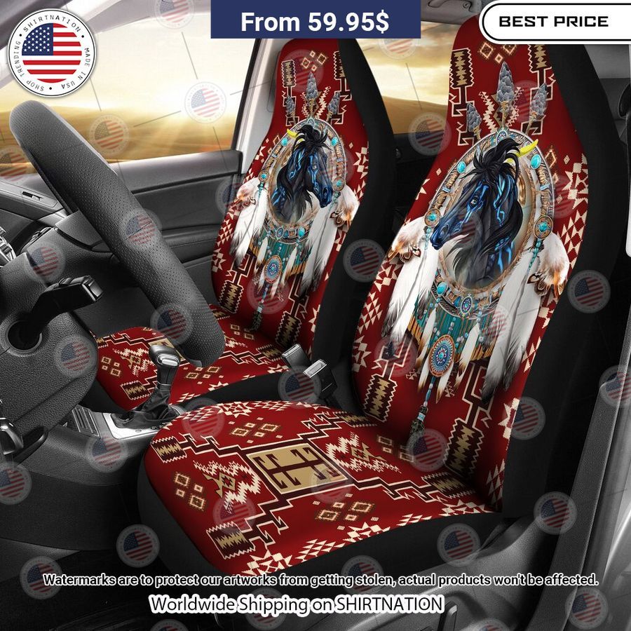 Black Horse Native American Red Seat Cover