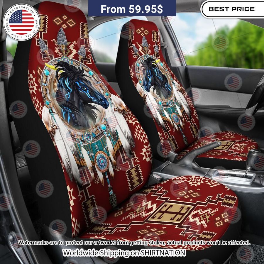 Black Horse Native American Red Seat Cover Such a charming picture.
