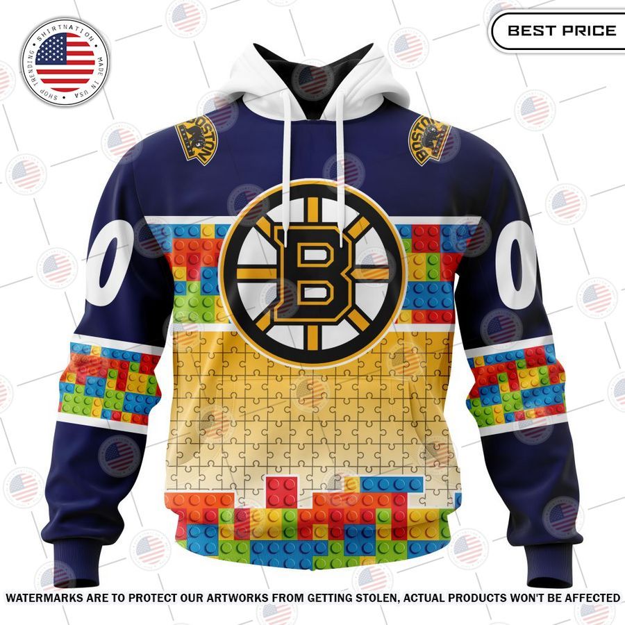 Boston Bruins Autism Awareness Navy Custom Shirt Cutting dash