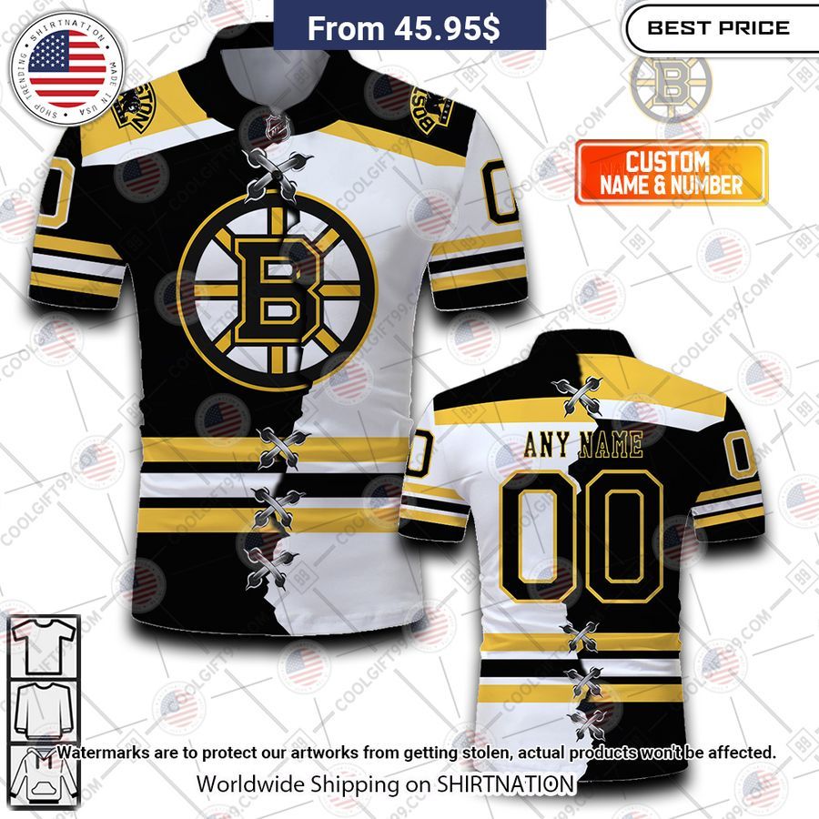 Boston Bruins Mix Jersey Style Custom Polo