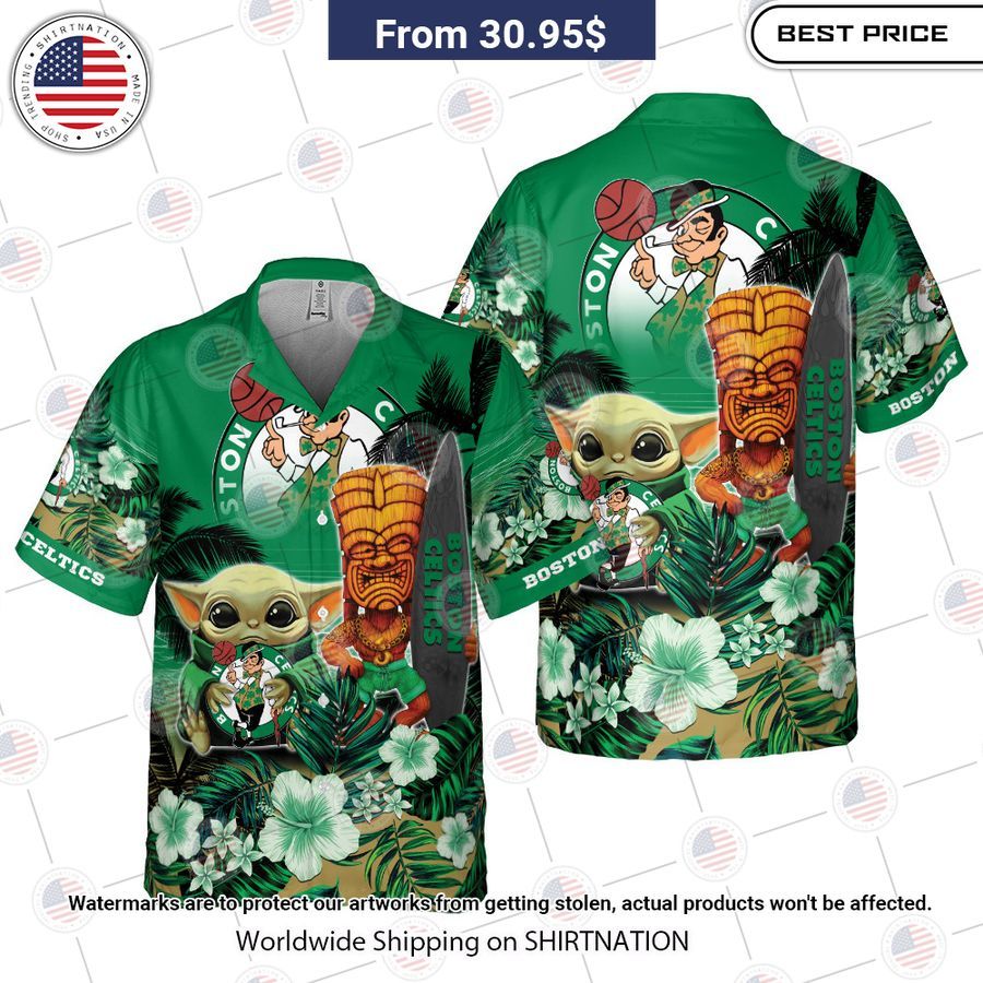 Boston Celtics Baby Yoda Hawaiian Shirt Impressive picture.