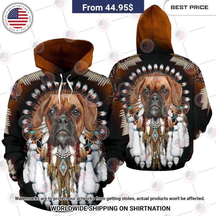 Boxer Dog Native American Rosette Hoodie