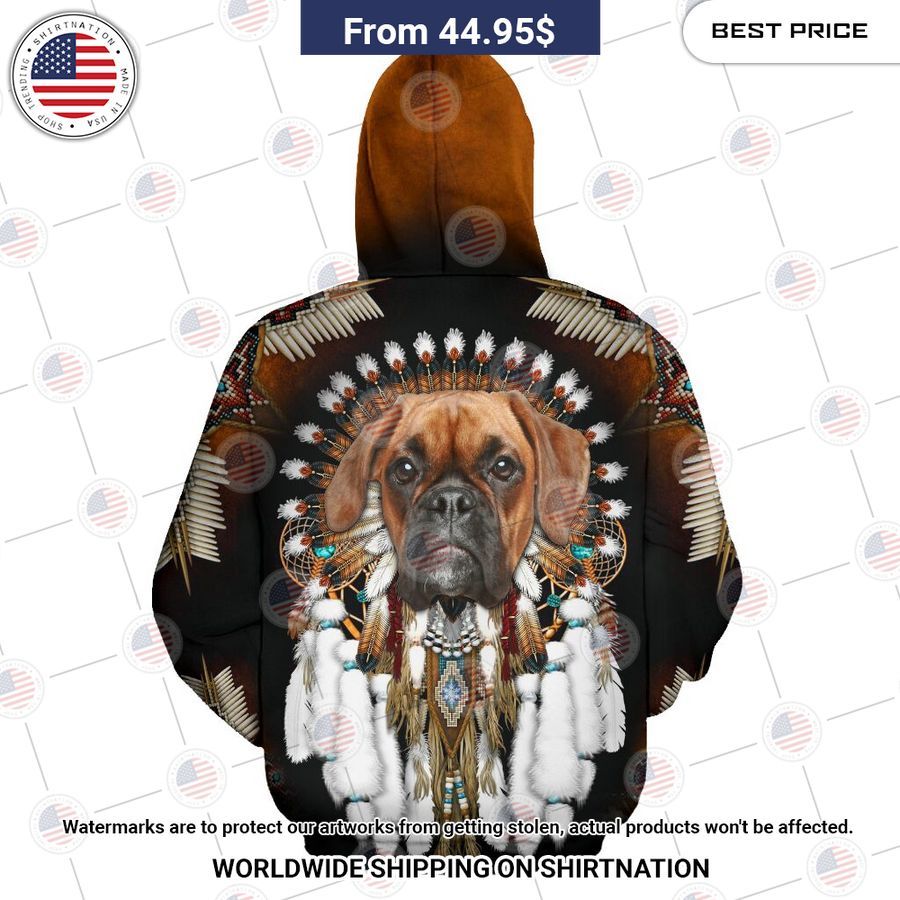 Boxer Dog Native American Rosette Hoodie Heroine