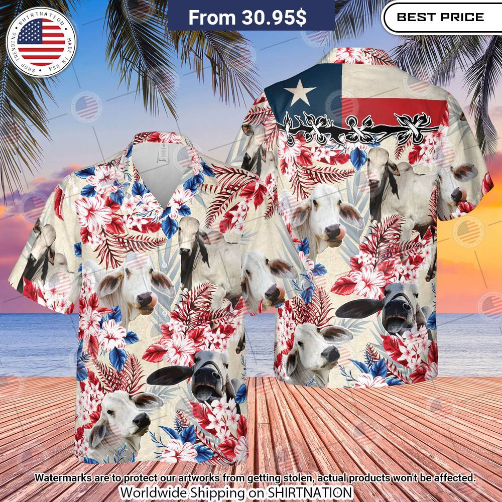 Brahman Cattle Texas Flag Flowers Hawaiian Shirt Your beauty is irresistible.