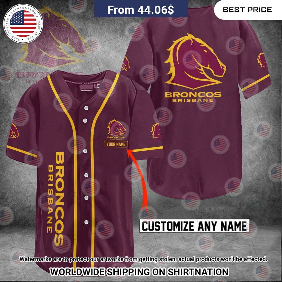 Brisbane Broncos Custom Name Baseball Jersey