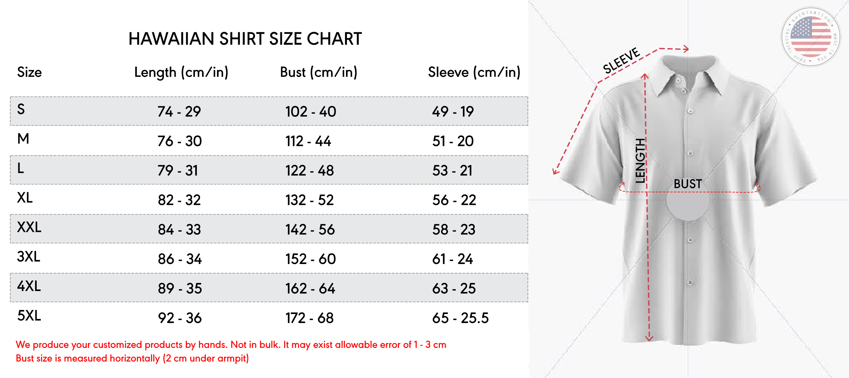 Hawaiian Shirt Size Chart Shirtnation