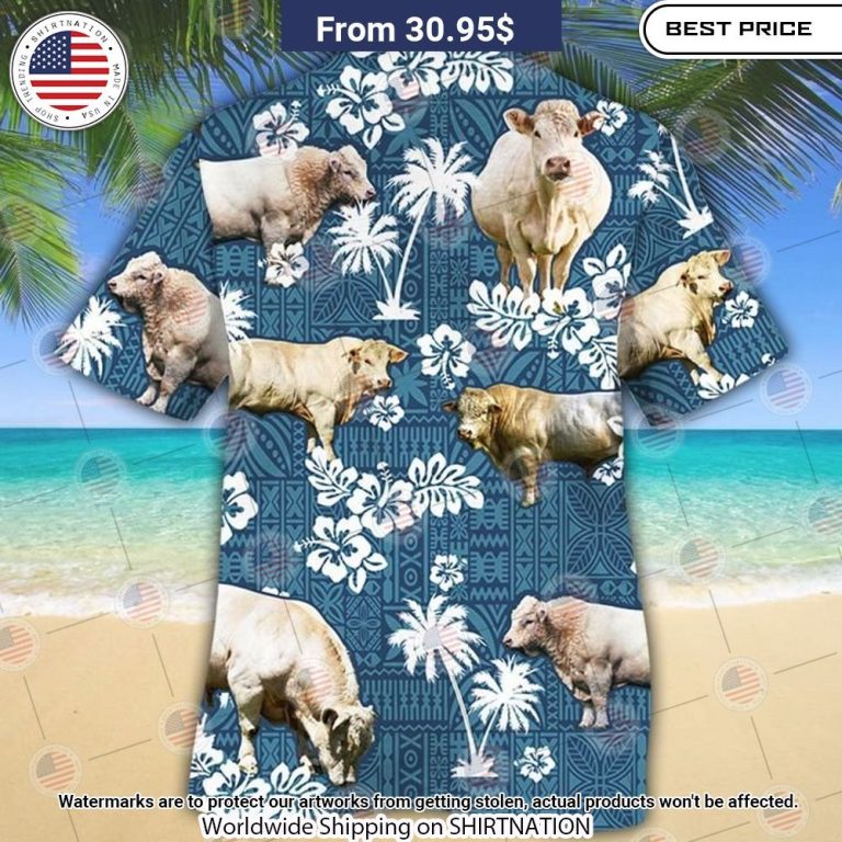 Charolais Cattle Blue Tribal Hawaiian Shirt Nice shot bro