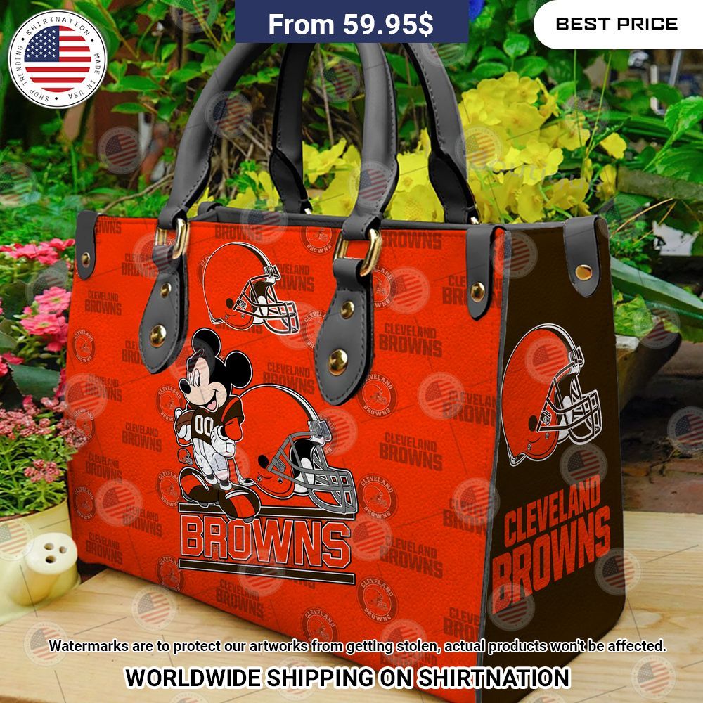 BEST Cleveland Browns Mickey Mouse Leather Shoulder Handbag