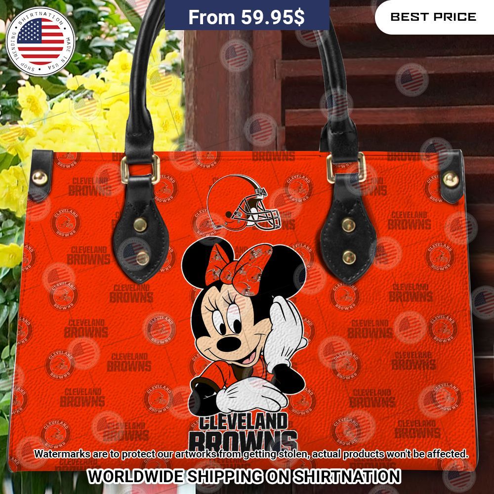 Cleveland Browns Minnie Mouse Leather Handbag Elegant and sober Pic