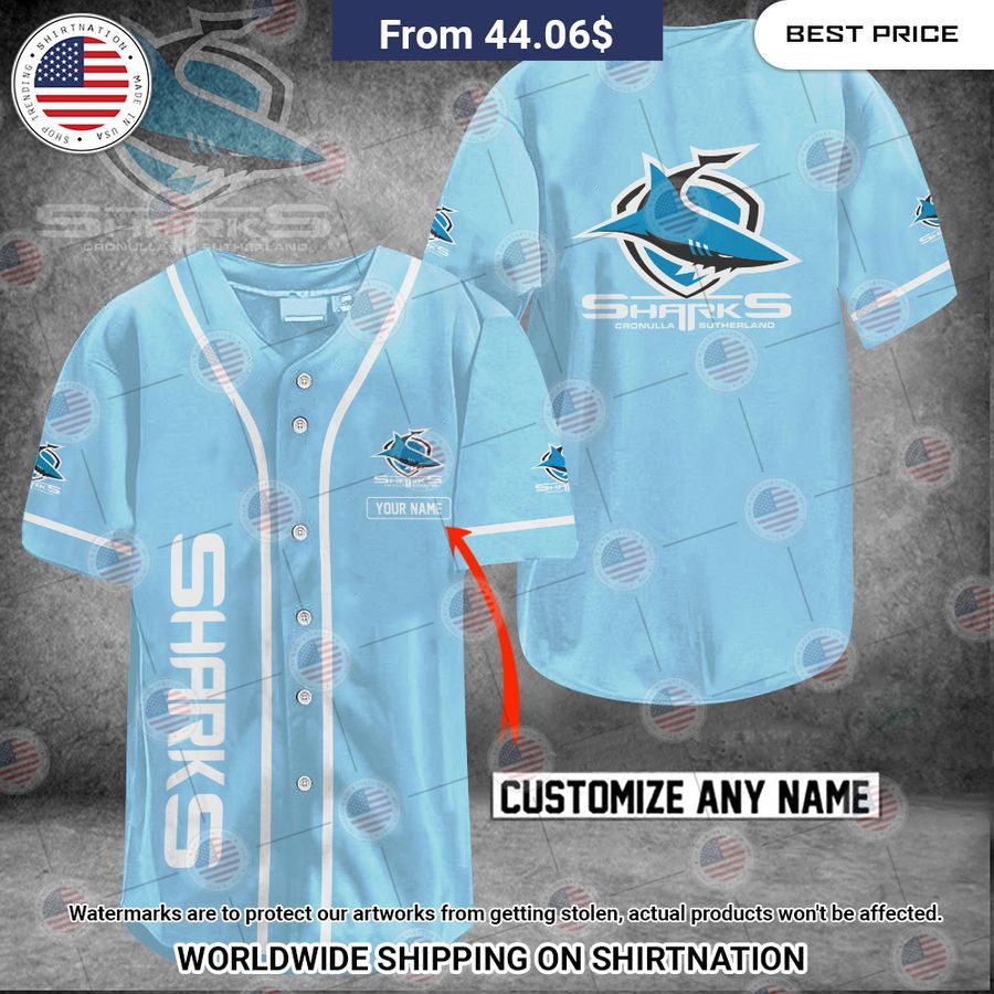 Cronulla Sharks Custom Name Baseball Jersey