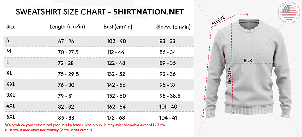Sweatshirt Size Chart Shirtnation