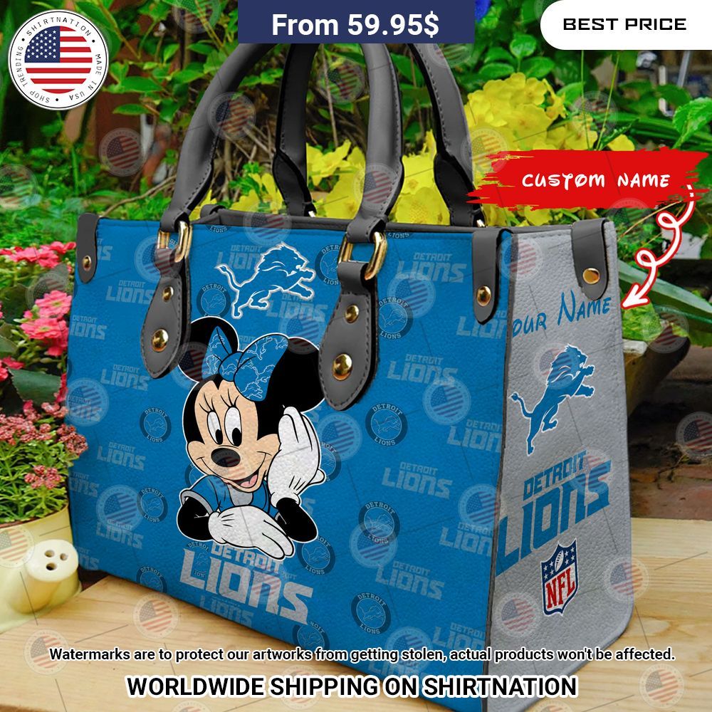 Detroit Lions Minnie Mouse Leather Handbag Beauty queen
