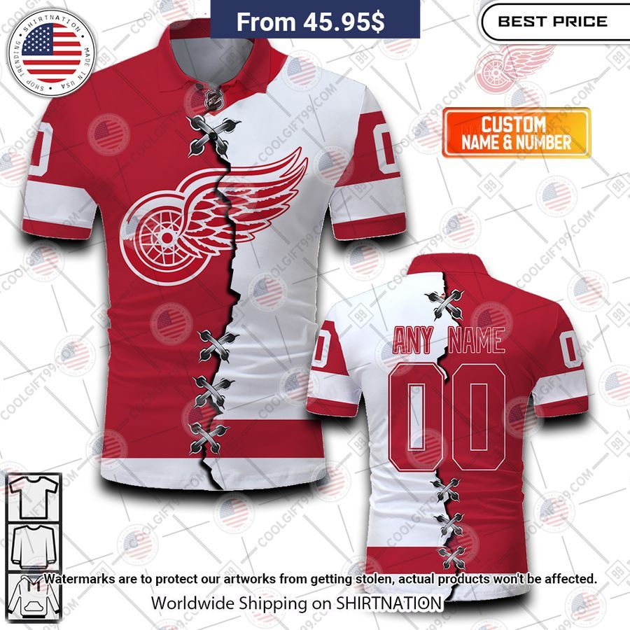 Detroit Red Wings Mix Jersey Style Custom Polo Cutting dash