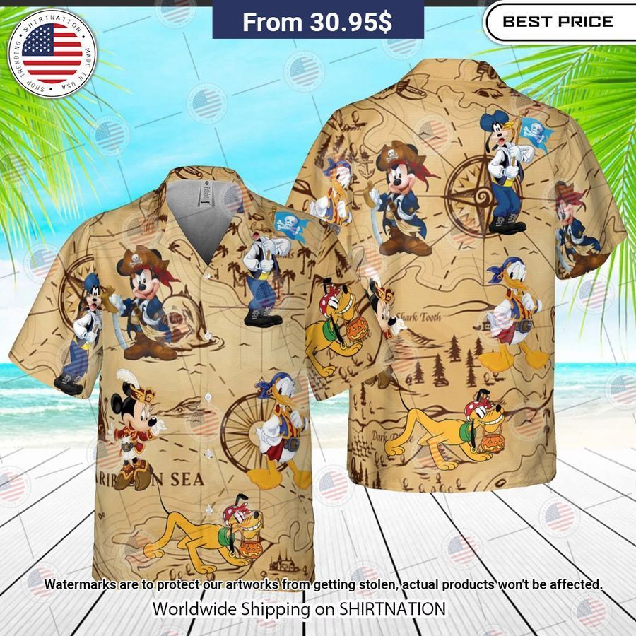 Dn08 Disney Retro Pirated Of The Caribbean Mickey and Friend Hawaiian Shirt