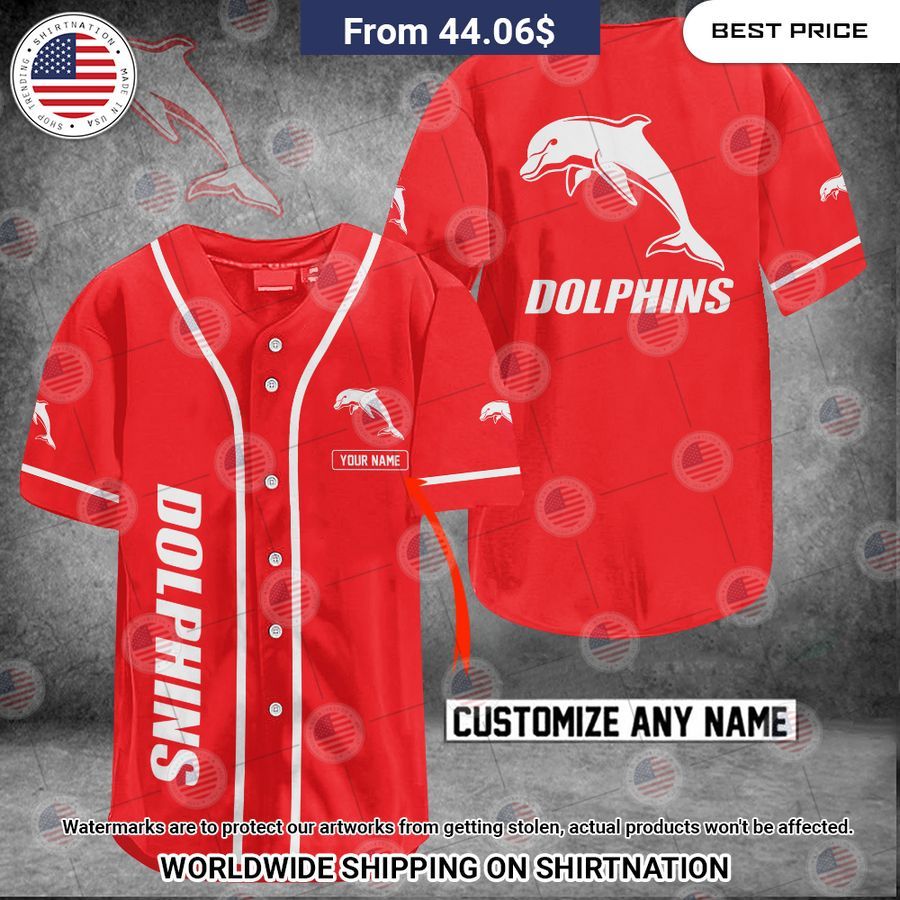 Dolphins Custom Name Baseball Jersey