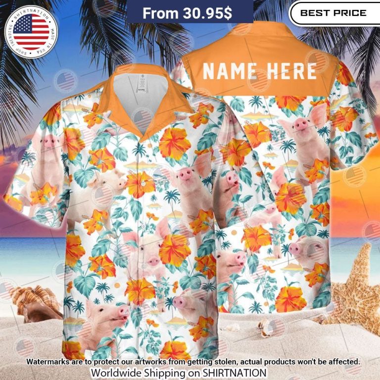 Funny Pig Hibiscus Flowers Custom Hawaiian Shirt Cutting dash