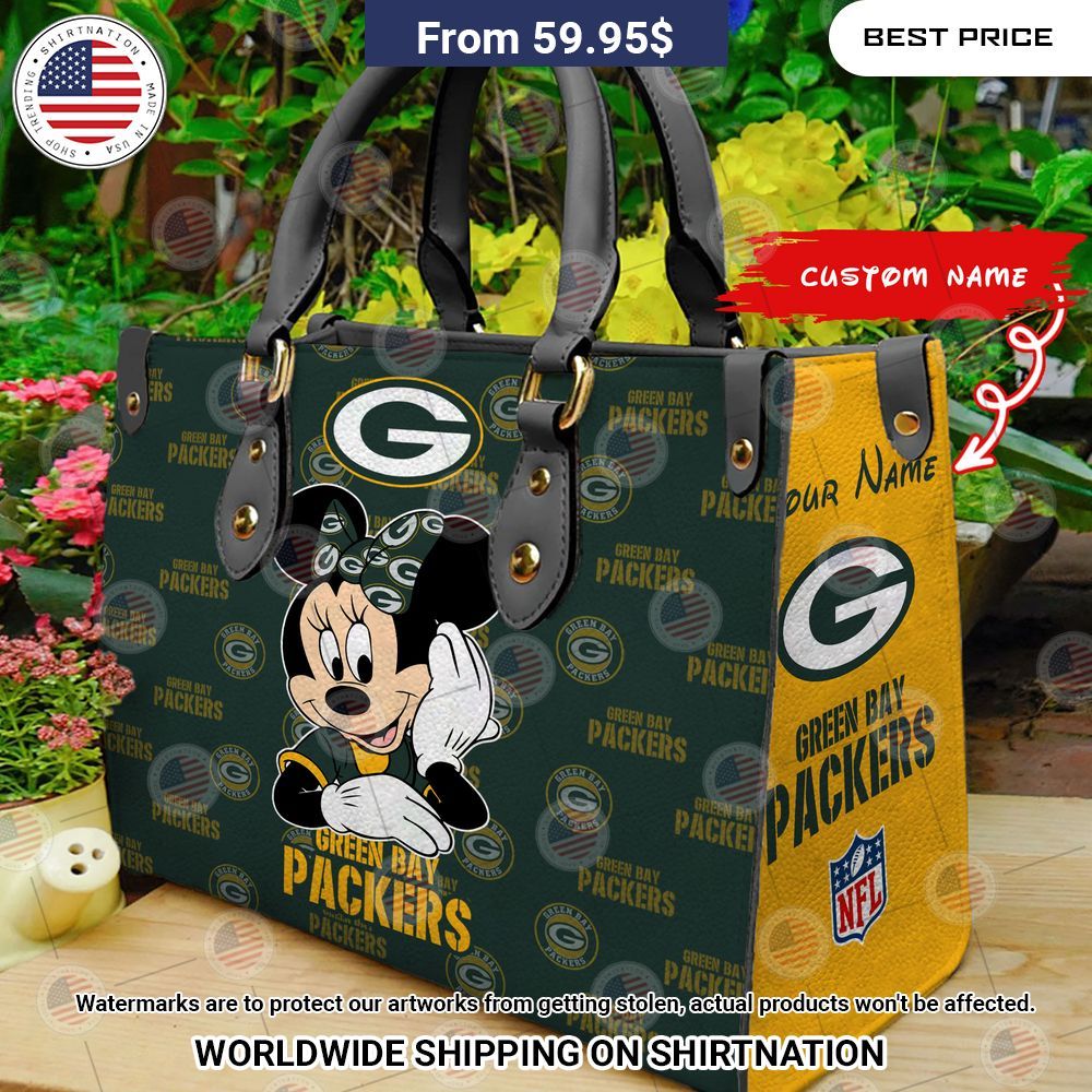 BEST Green Bay Packers Minnie Mouse Leather Shoulder Handbag