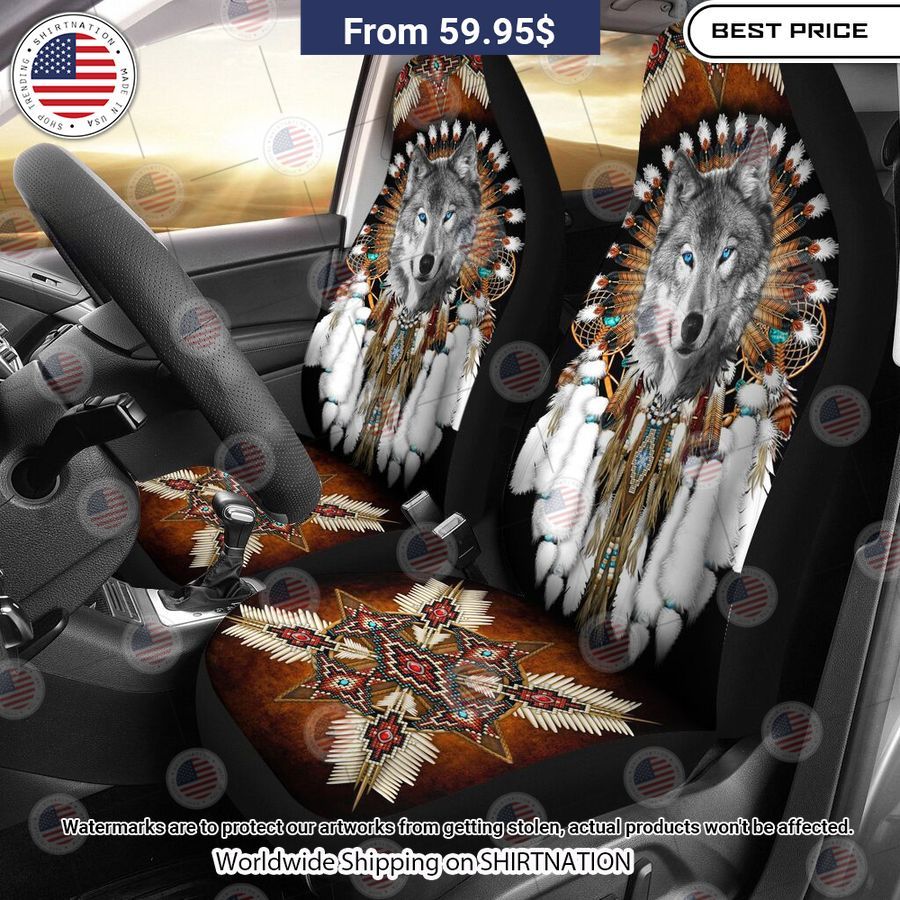 Grey Wolf Native American Rosette Seat Cover