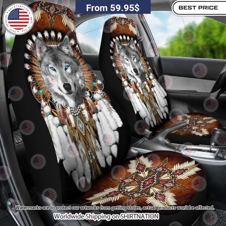 Grey Wolf Native American Rosette Seat Cover Natural and awesome