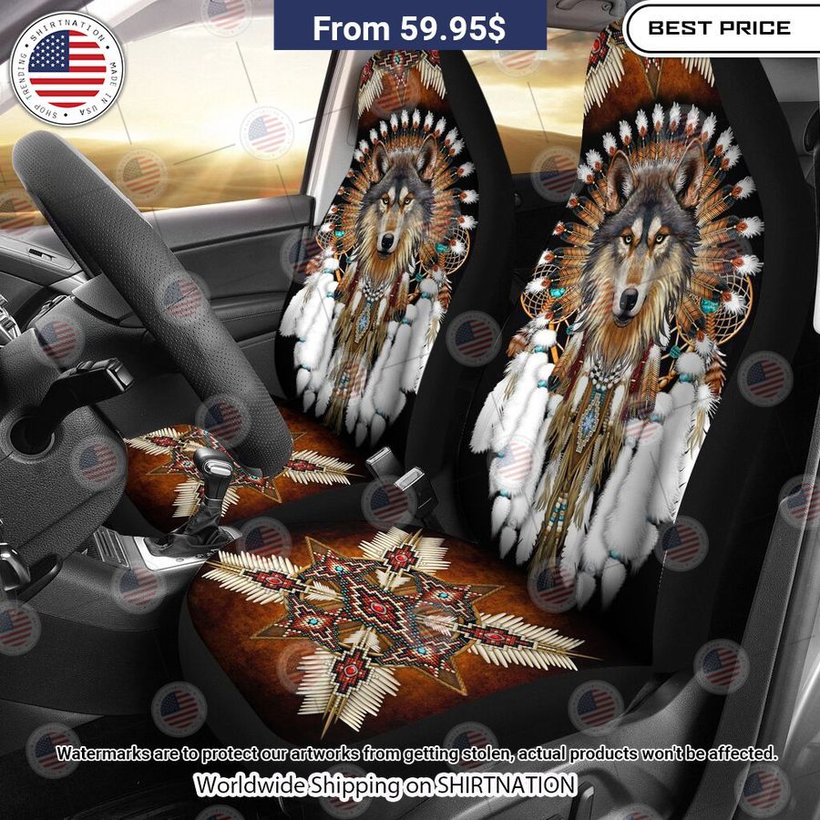 Grey Wolf Native American Seat Cover Stand easy bro
