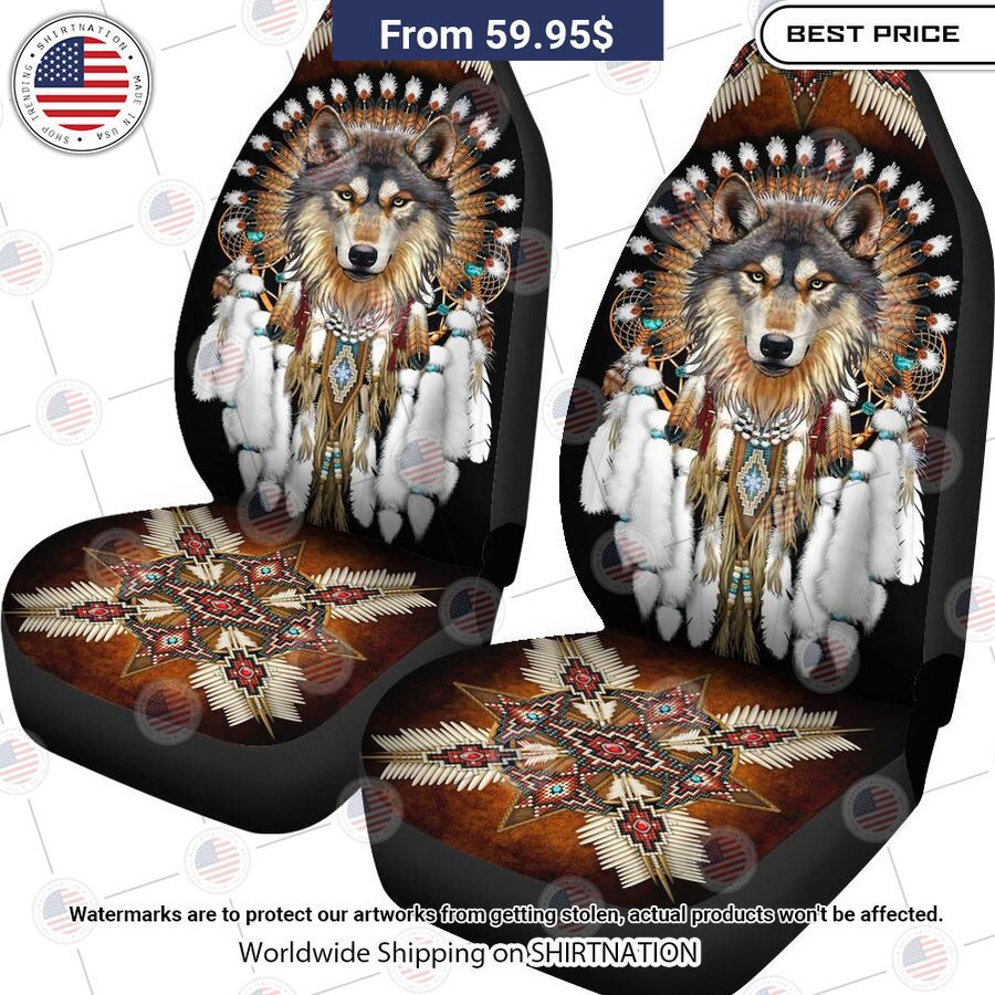 Grey Wolf Native American Seat Cover This is awesome and unique