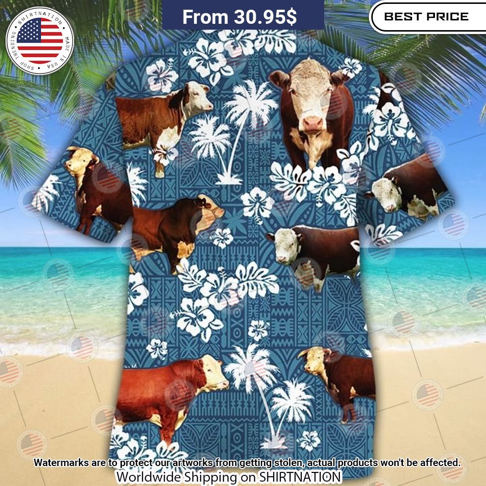 Hereford Cattle Blue Tribal Hawaiian Shirt This is awesome and unique