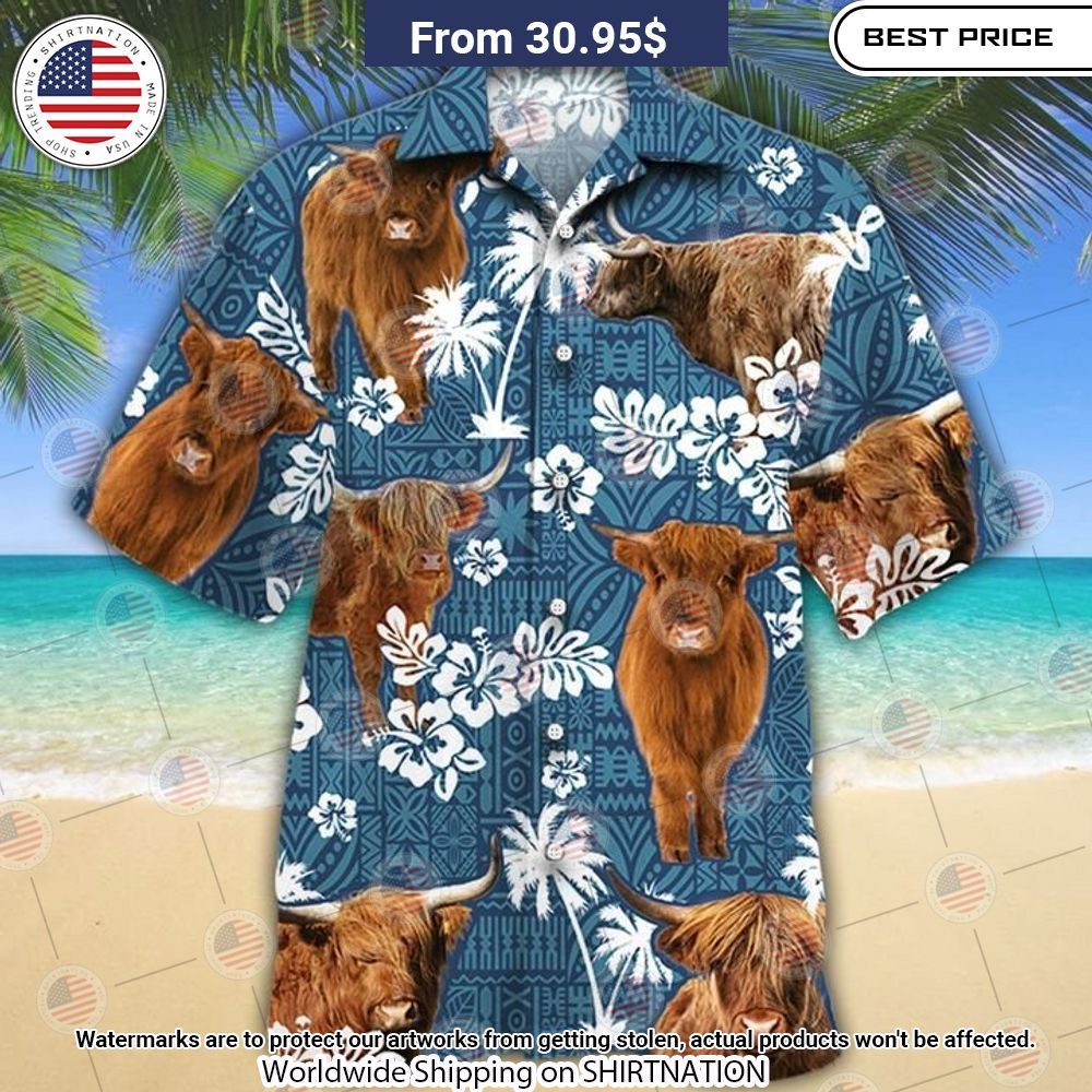 Highland Cattle Blue Tribal Hawaiian Shirt You look fresh in nature