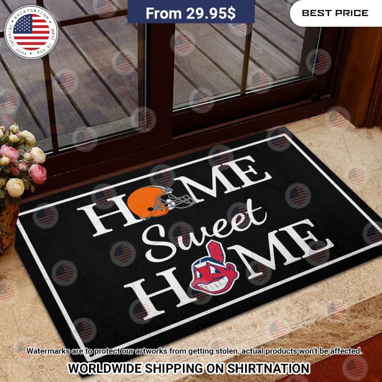 Home Sweet Home Cleveland Guardians and Cleveland Browns Doormat Coolosm