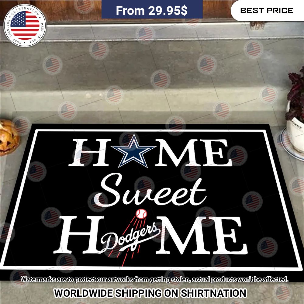Home Sweet Home Dallas Cowboys and Los Angeles Dodgers Doormat Nice Pic