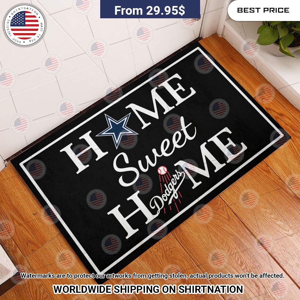 Home Sweet Home Dallas Cowboys and Los Angeles Dodgers Doormat Loving click