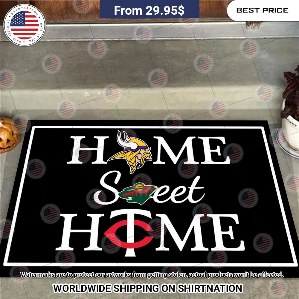 Home Sweet Home Minnesota Vikings, Minnesota Wild, Minnesota Twins Doormat