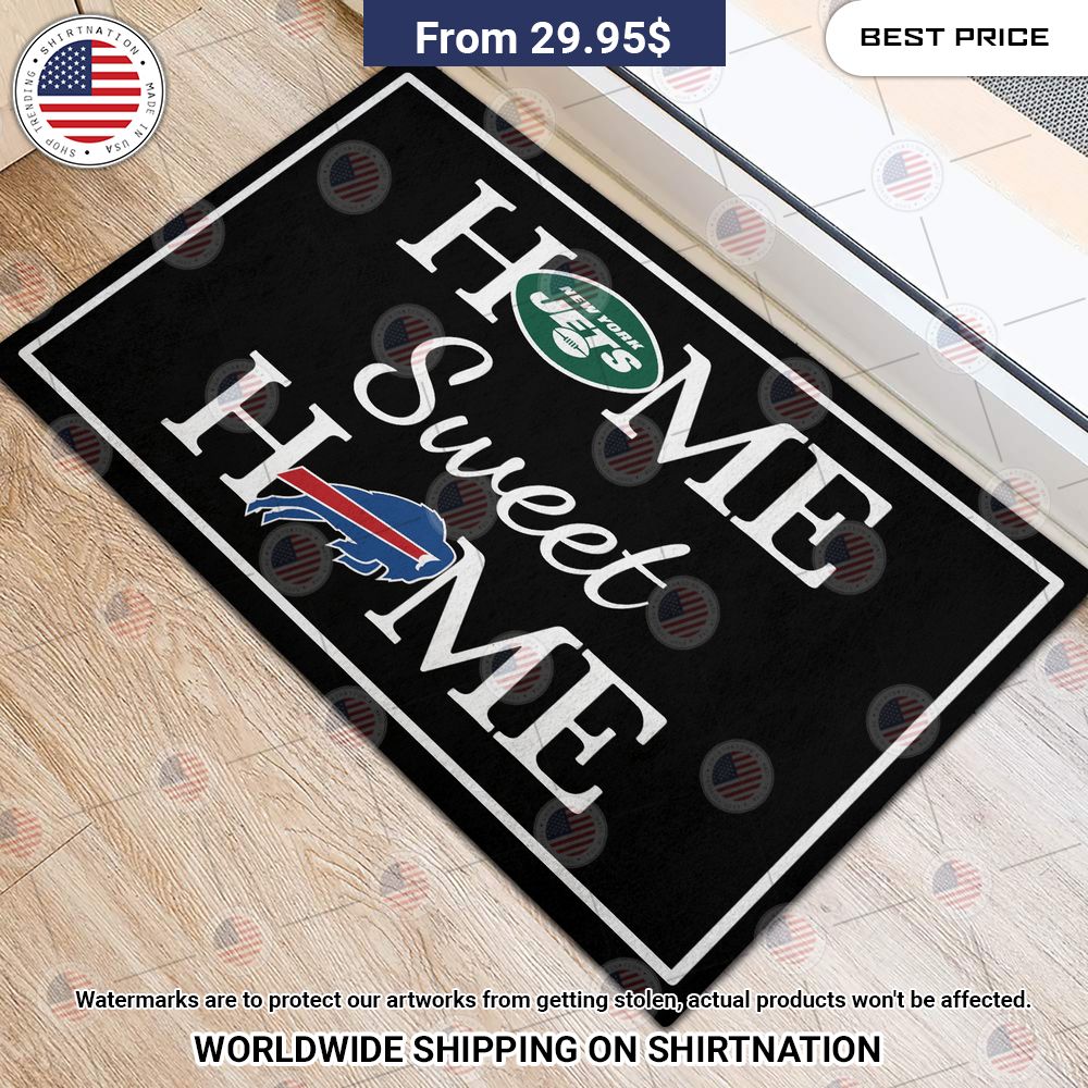 Home Sweet Home New York Jets and Buffalo Bills Doormat Cutting dash